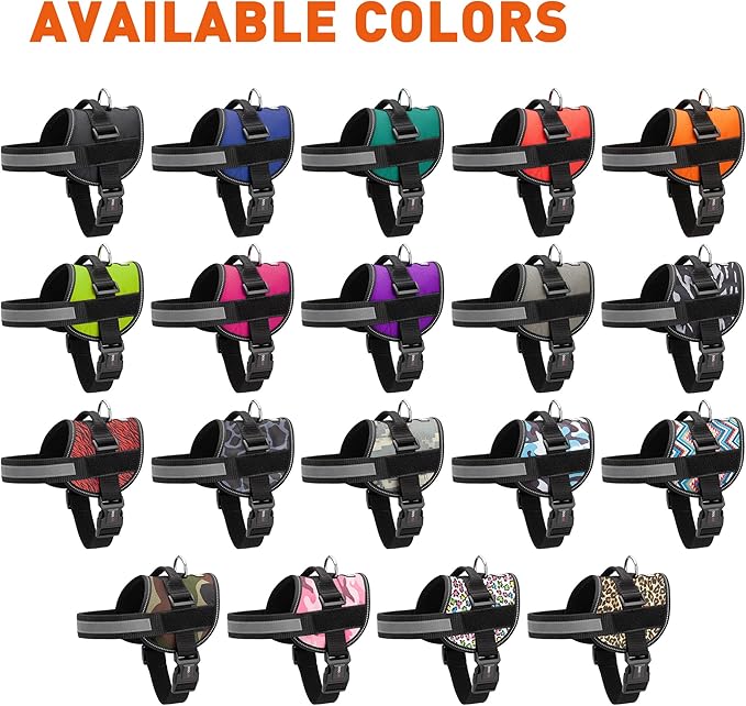 Dogline Dog Harness, Reflective No-Pull Adjustable Vest with Handle for Walking, Training, Breathable, No - Choke Harness for Small, Medium or Large Dogs Room for Patches Leopard Rainbow S 18"-24"