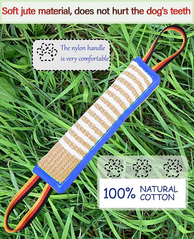 Clysoru Dog Tug Toy Dog Tough Jute Bite Pillow Lasting Training Equipment Two Flag Handles Puppy to Large Dogs Interactive Toy war Toys for Aggressive chewers