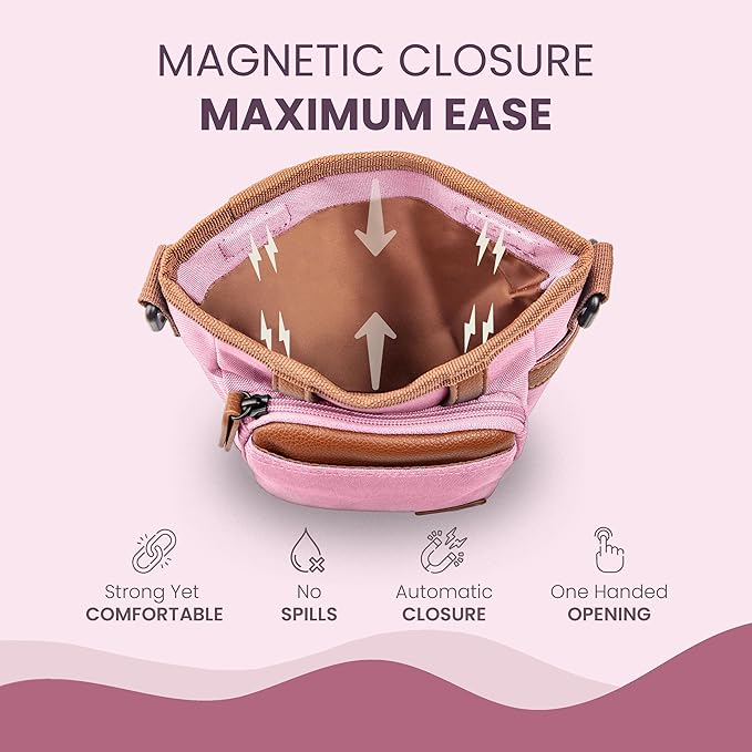 BEAU&FUR Large Dog Treat Pouch with Clicker for Training – 4 Cup Capacity, Built-In Poop Bag Dispenser, Expandable Pocket, Metal Buckle, Large Back Pocket, Ideal Design for Walks and Training – Pink