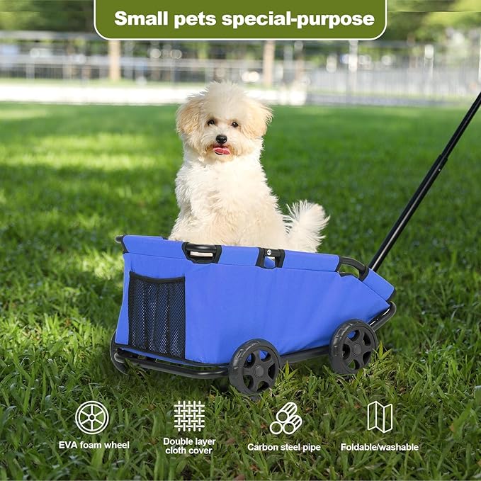 Dog Stroller 4 Wheels Folding Dog Cart Pet Stroller for Travelling Shopping Walking Playing for Small Dogs Cats (Blue)