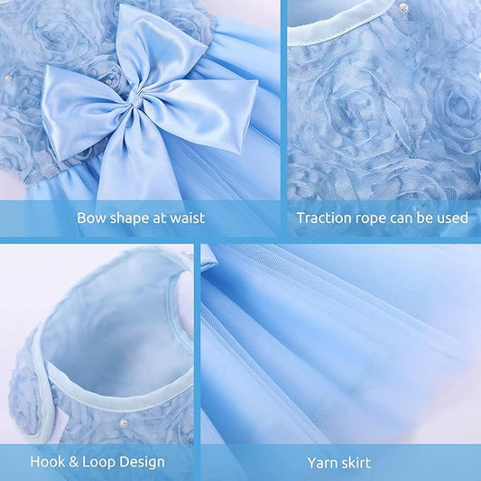 ASENKU Dog Dress Pet Wedding Dress Princess Lace Puppy Birthday Party Outfit Formal Apparel Girl for Small Medium Dogs Cats (Large, Blue)