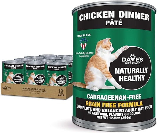 Dave's Pet Food Grain Free Wet Canned Cat Food Pate(Chicken), Made in USA Naturally Healthy, Wheat & Gluten-Free, 12.5 oz Cans (12 Pack)
