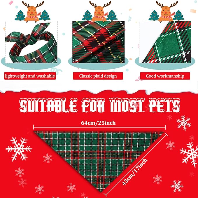 Sanwuta 50 Pieces Christmas Dog Bandanas Bulk, Classic Plaid Dog Bandanas, Triangle Scarf Plaid Kerchief for Small to Large Puppy Pet Cats(31.5 x 21.7 x 21.7 Inch)