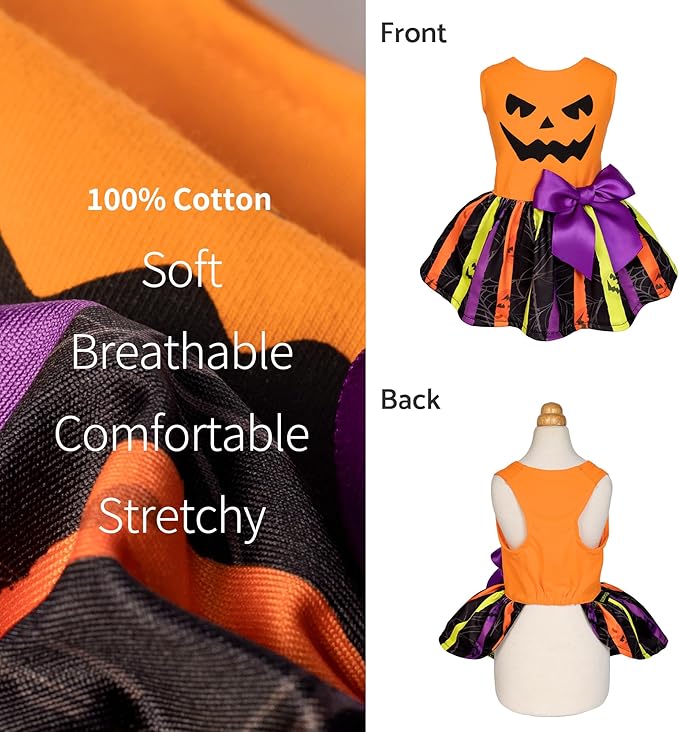 Fitwarm Halloween Pumpkin Dog Dress, Funny Dog Halloween Costumes, Doggy Clothes for Small Dogs Girl, Pet Apparel, Orange, Black, Purple, Medium