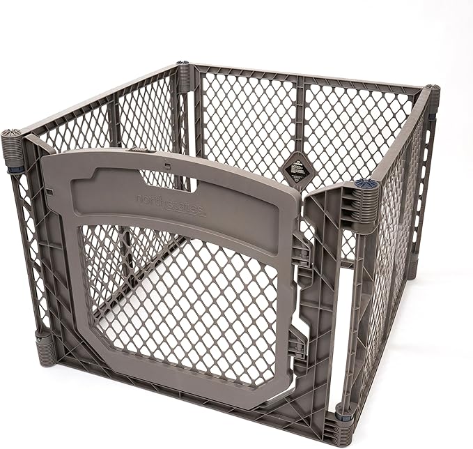 MyPet North States Petyard Plus: 3 Ft. Wide Folding Dog Playpen Indoor or Outdoor. 4-Panel Freestanding Play Pen Dog Gate Made in USA. 26" Tall, Fieldstone