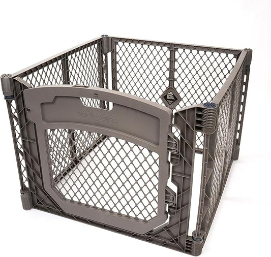 MyPet North States Petyard Plus: 3 Ft. Wide Folding Dog Playpen Indoor or Outdoor. 4-Panel Freestanding Play Pen Dog Gate Made in USA. 26" Tall, Fieldstone