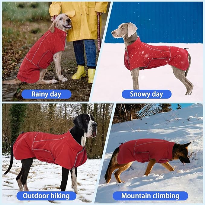 MIGOHI Dog Winter Jacket,Dog Coat Waterproof,4XL Winter Snow Coat with Fleece Lining for Large Dogs Boys Girls,Snowproof Pet Jacket,Great Dane,Mastiff,Red