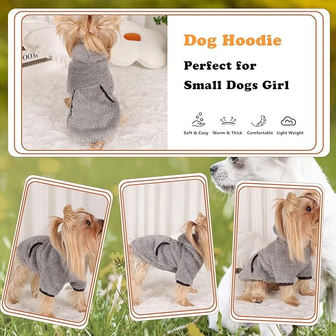 Dog Sweater Dog Winter Clothes for Small Dogs Boy Girl Pet Hoodies Puppy Cold Weather Coats Fall Doggie Sweatshirt for Chihuahua Yorkie Cat Sweater Costumes (Grey, Medium)
