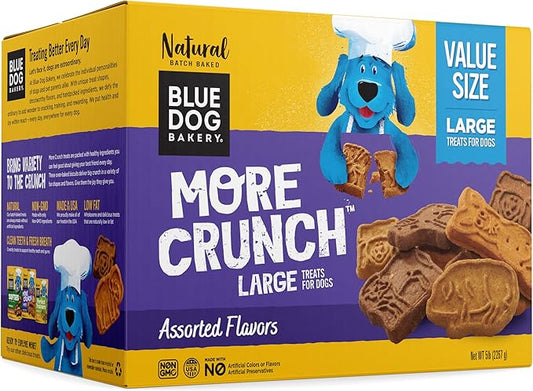 Blue Dog Bakery More Crunch Biscuits Value Box | Large, Bacon, Chicken, Cheese, Peanut Butter | Natural Healthy Dog Treats, 5 Pound Box (Pack of 1)
