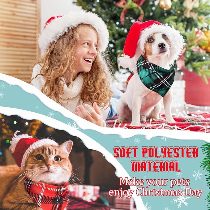 Sanwuta 50 Pieces Christmas Dog Bandanas Bulk, Classic Plaid Dog Bandanas, Triangle Scarf Plaid Kerchief for Small to Large Puppy Pet Cats(25.6 x 17.7 x 17.7 Inch)