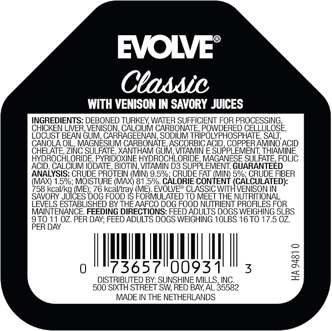 Evolve Classic Crafted Meals Venison Recipe Dog Food, 3.5 Ounce (Pack of 15)
