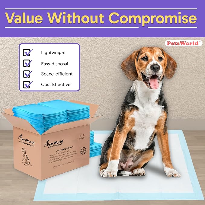 PETSWORLD Puppy Pads, 23x36 Inch, 2400 Count - Puppy Pee Pads for Dogs, Tear Resistant, Economy Value, Super-Absorbent Polymer Gel Core, Perfect for Puppies, Smaller Dogs