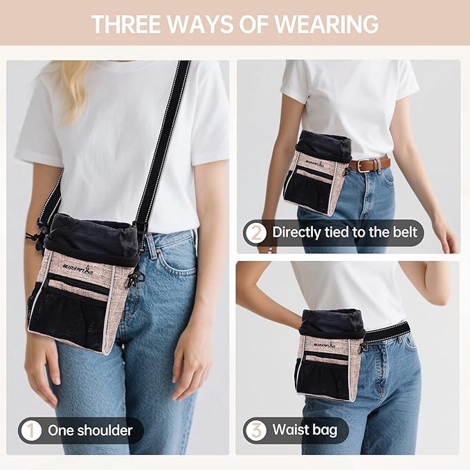 Dog Treat Pouches Training Walking Bag with Shoulder Strap, Large Space for Pets Food, Polyester Fabric, 3-Way Wearing Design, Portable Pet Bagand Easy to Clean (Ginger)