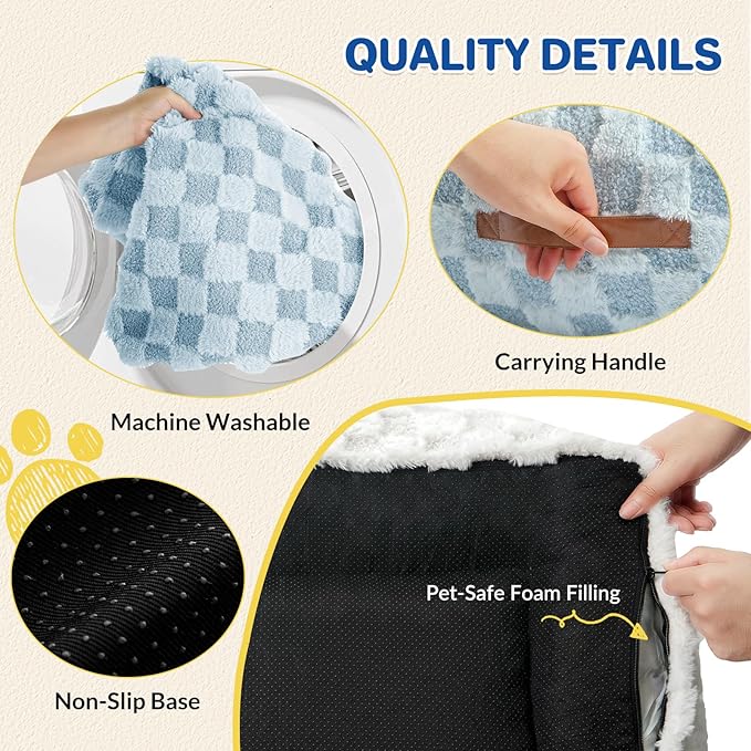 Cat Bed Cats Couch for Puppy and Kitten, Fluffy Pet Couch Small Dog Sofa Bed, Supportive Cat Sofa for Indoor Cats, Washable Cover & Non-Slip, 26 inch, Blue