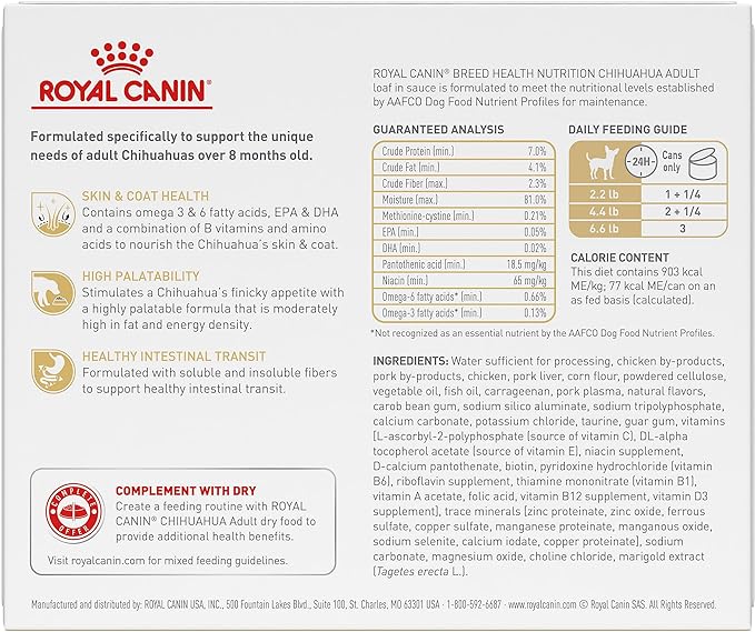 Royal Canin Breed Health Nutrition Chihuahua Adult Loaf in Sauce Dog Food, 3 oz (Pack of 6)