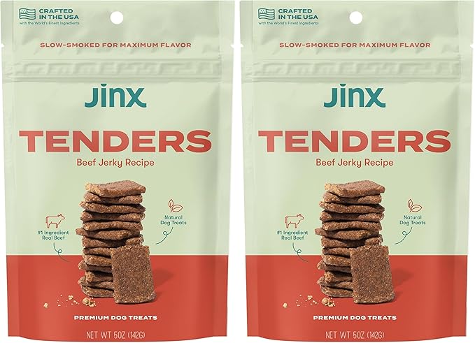 Jinx Tenders Beef Jerky Dog Treats, All Natural Ingredients, Soft and Chewy, Low-Calorie, Slow-Smoked Beef & Liver, No Fillers, 5oz (Pack of 2)