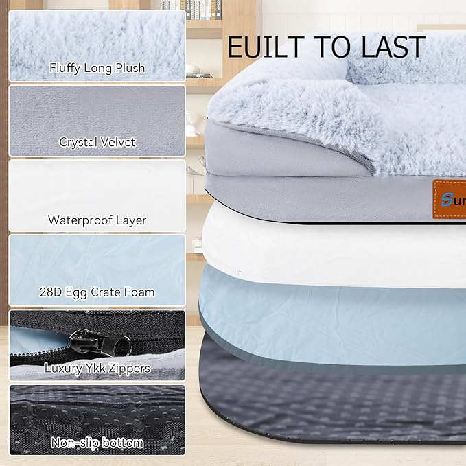 Orthopedic Dog Bed with Memory Foam - Luxurious Plush Surface, Removable & Washable Cover, Non-Slip Bottom, Dog Sizes (X-Large)