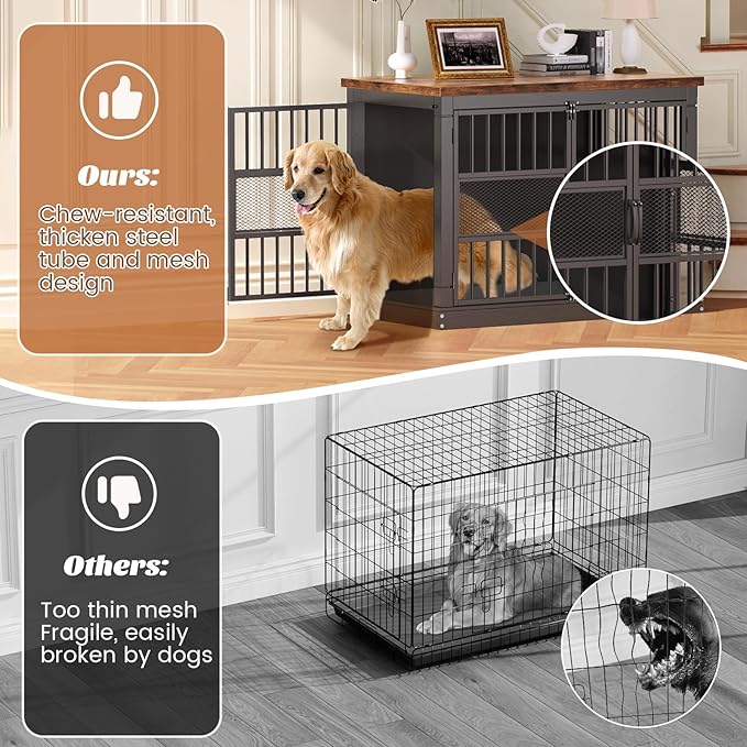 VOPEAK 40" Dog Crate Furniture, Chew Resistant Dog Crate for Dogs, Heavy Duty Dog Crates Dog Kennel Cage Indoor with Double Doors, End Table for Bedroom Living Room, Black