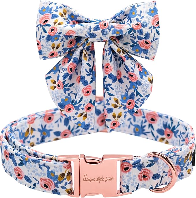 Unique style paws Dog Collar with Tie Adjustable Blue Bowtie Puppy Collars for Small Medium Large Dogs and Cats-XS