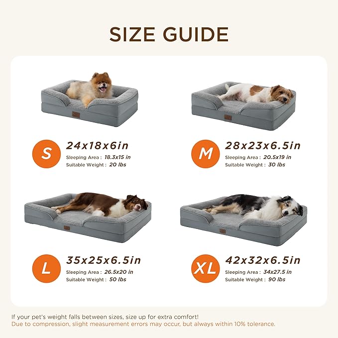 Bedsure Self Warming Orthopedic Dog Bed Medium Size Dogs - Washable Medium Dog Bed Waterproof, Comfort Pet Couch with Removable Cover, Supportive Foam Pets Sofa with Nonskid Bottom, Grey