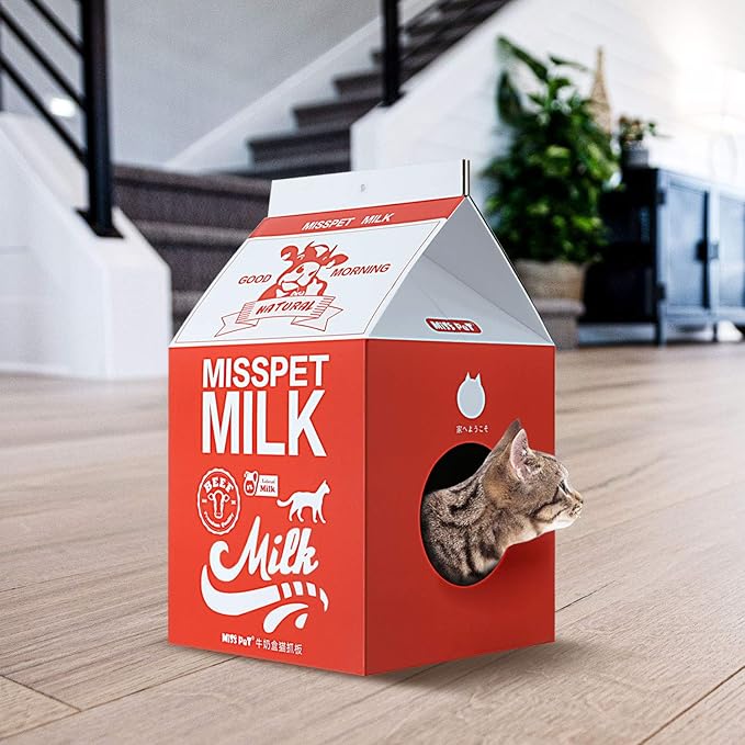 Cat Scratcher Cardboard, Scratching Pad House Bed Furniture Protector, Infinity Shape, Curved (Red, Milk Box)