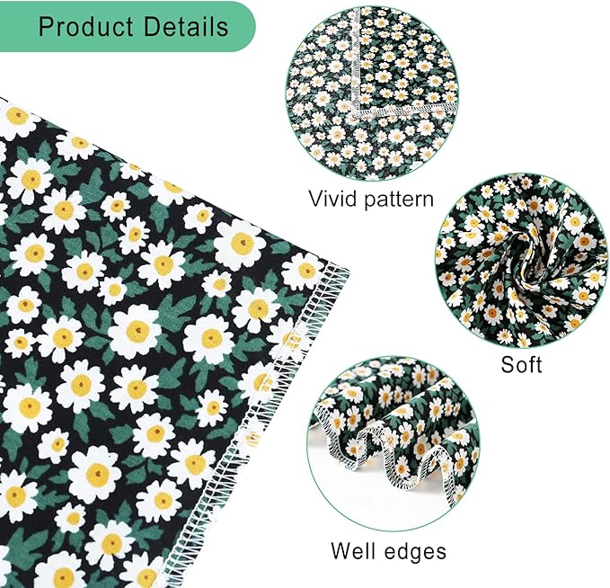 E-Clover Dog Bandanas & Matching Scrunchie Set Girl Dog Scarf Bibs with Bow Scrunchie for Medium Large Dogs Pet Owner Gifts Flower Black