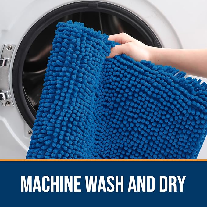 OLANLY Dog Door Mat for Muddy Paws 30x20, Absorbs Moisture and Dirt, Absorbent Non-Slip Washable Doormat, Quick Dry Chenille Mud Mat, Entry Indoor Entryway Carpet for Inside Floor, Deep Navy Blue