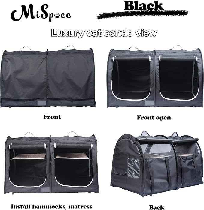 Mispace Portable Twin Compartment Show House Cat Cage Condo,Comfy Puppy Home Dog Travel Crate with Carry Bag/2 Hammocks/Mats & Collapsible Litter Box