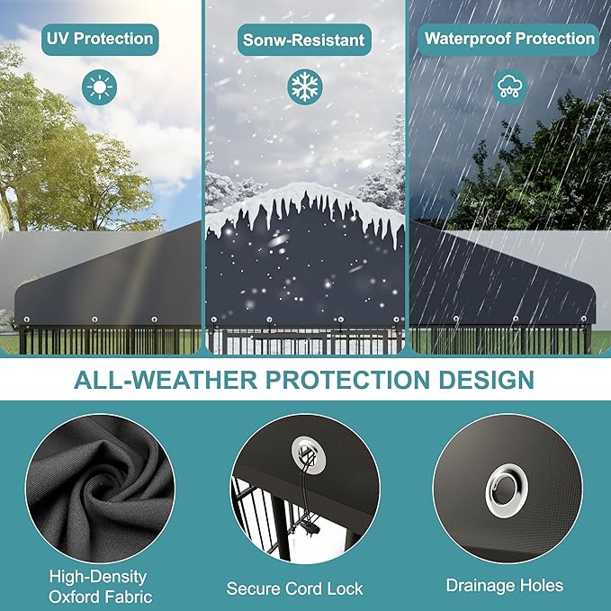 10x10x6 FT Outdoor Dog Kennel, Dog Enclosures Fence with UV-Resistant Waterproof Roof Cover and Triple Locks, Heavy Duty Metal Dog Houses for Large Dogs Outside (118" W x 119" D x 78" H)