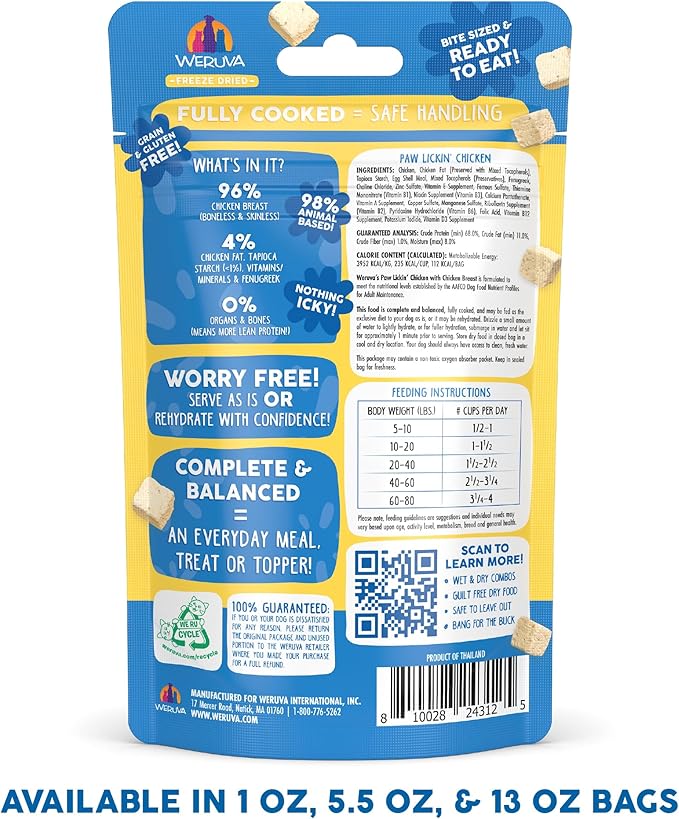 Weruva Dog Freeze Dried, Paw Lickin' Chicken with Chicken Breast, 1oz Bag