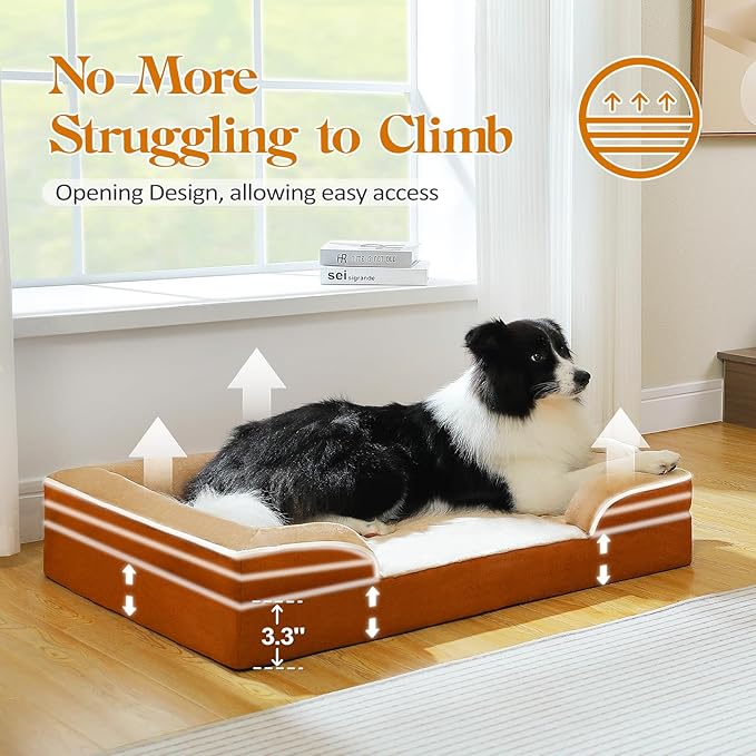 PAWZ Road Orthopedic Dog Bed Medium with Memory Foam,2-Layer Waterproof Cover and Non-Slip Bottom for Small, Medium and Large Dogs-Brown Large