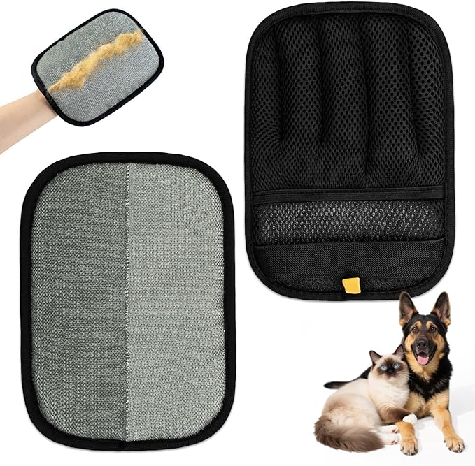 2025 Upgraded Five-Finger Pet Hair Remover Electrostatic Gloves, Pet Hair Removal Glove for Dog Cat Grooming, Durable Dogs Cats Hair Removal Tool for Furniture Car Couch Carpet Clothes, 2 PCS