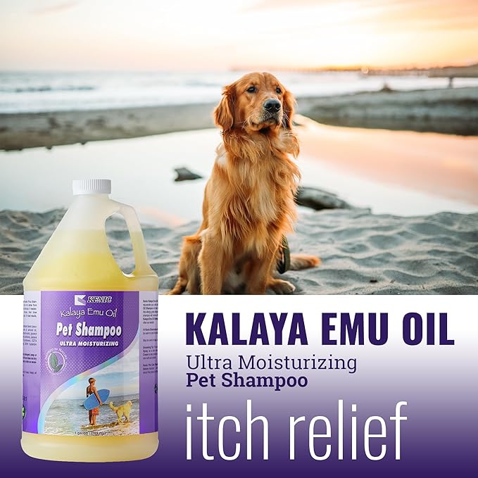 Kenic Kalaya Moisturizing & Restorative Emu Oil Dog Shampoo, Repairs and Restores Skin & Hair, Soap & Paraben Free, Made in USA, for Dogs & Cats, 1 Gallon