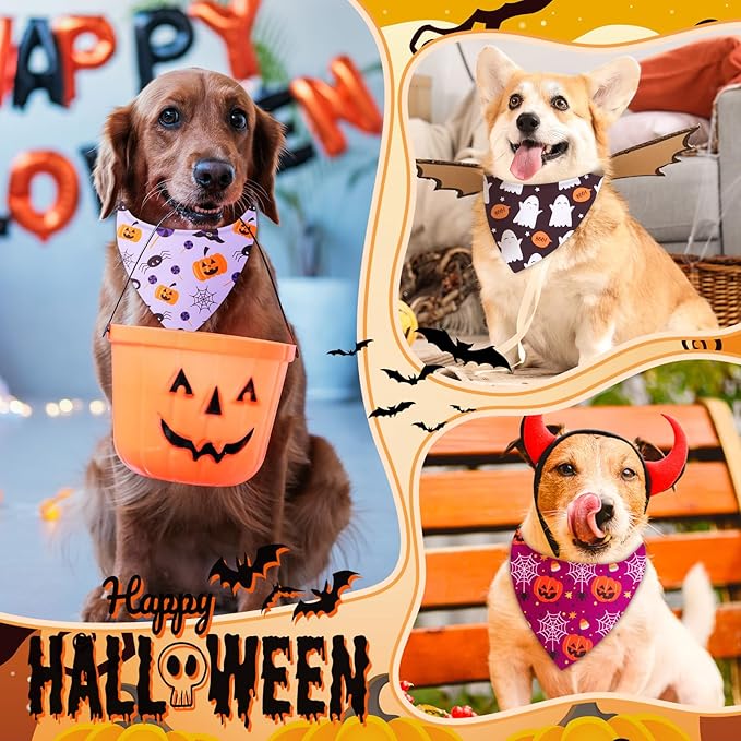 Chunful 60 Pcs Holiday Bandanas Bulk for Dogs Fall Halloween Thanksgiving Christmas Santa Soft Bibs Adjustable Triangle Doggie Scarf for Small Medium Large Pet Costume(25.6 x 17.7 x 17.7 Inch)