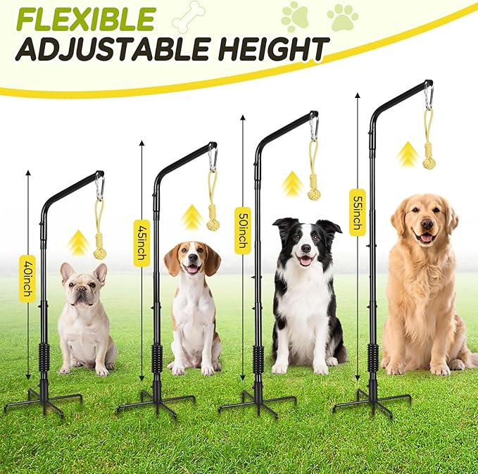 Tether Outdoor Dog Rope Toy with Strengthen Spring Pole, 3 Kinds Dog Tug of War Toys for Self Play and Interactive in Park, Yard, Lawn Rope, Suitable for Large Medium Small Dogs (Black)