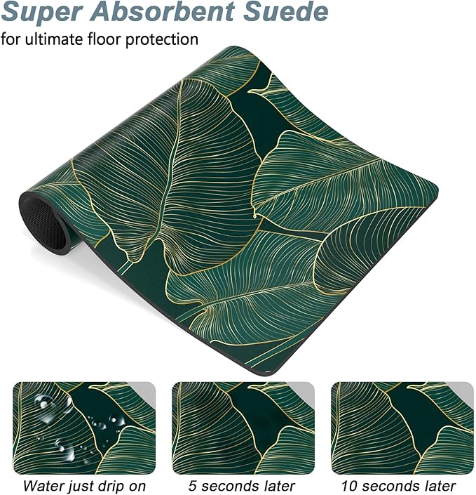 Rnivvi Dog Food Mat, 12" x 19" Flower Absorbent Dog Cat Bowl Mat for Food and Water, Cute Anti-Slip Rubber Pet Feeding Rug Protect Floors, Puppy Placemat for Feeding & Watering Supplies, Tropical