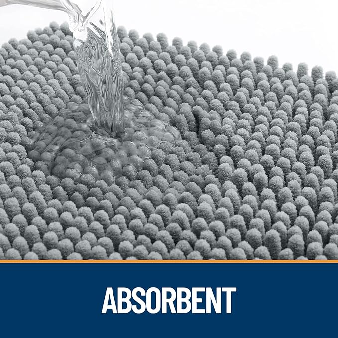 OLANLY Dog Door Mat for Muddy Paws 47x24, Paw Print Design, Absorbs Moisture and Dirt, Absorbent Non-Slip Washable Doormat, Quick Dry Chenille Mud Mat for Dogs, Entry Indoor Entryway Carpet, Grey