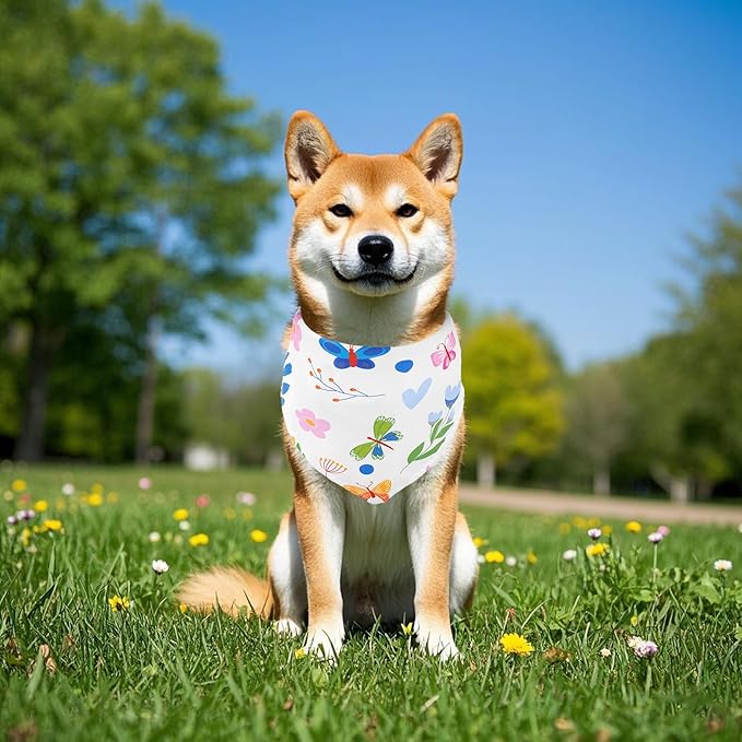 7 Pcs Spring Dog Bandanas for Small Medium Dogs Breed 25 Inch Summer Flowers Dog Bandana Adjustable Large Hemming Seam Edge Scarves Grooming M
