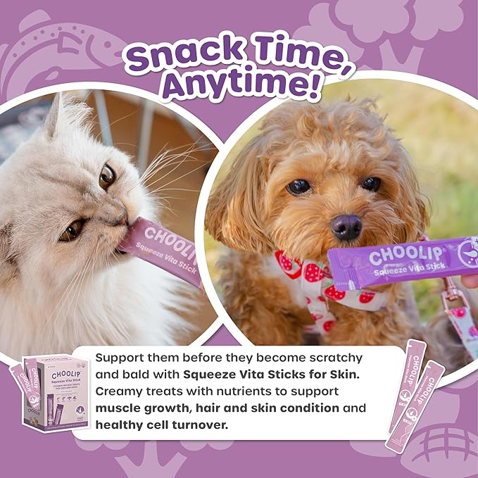 Squeeze Vita Stick Lickable Cat and Dog Treats – 49-Count Coat Support Sticks with Multivitamins, Soft Squeezable Paste for All Life Stages, Supporting Coat Health