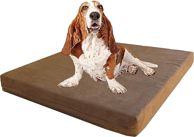 Dogbed4less Extra Large Orthopedic Dog Bed with Human Grade Gel Infused Memory Foam and Waterproof Liner, Durable Microsuede Brown Cover, 47X29X4 Inch Fit 48X30 XL Crate