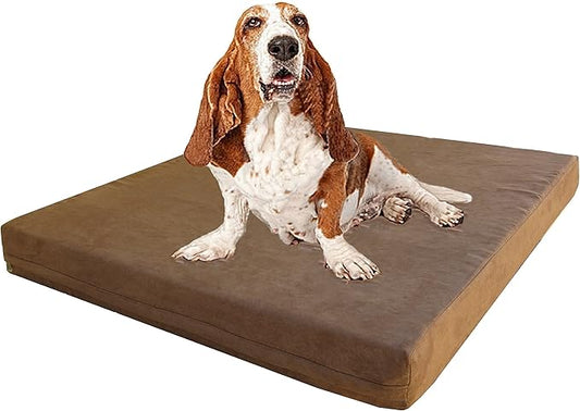 Dogbed4less Extra Large Orthopedic Dog Bed with Human Grade Gel Infused Memory Foam and Waterproof Liner, Durable Microsuede Brown Cover, 47X29X4 Inch Fit 48X30 XL Crate