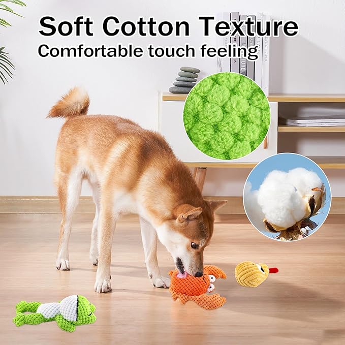 Adorable Plush Cats Squeaky Stuffed Toys Animal Chicken and Whale Soft Durable Set for Dog Birds Pets All Breed Chewers