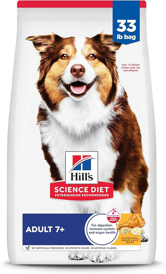 Hill's Science Diet Adult 7+, Senior Adult 7+ Premium Nutrition, Dry Dog Food, Chicken, Brown Rice, & Barley, 33 lb Bag