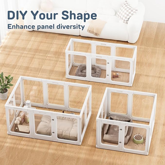 Jalove Acrylic Dog Playpen Indoor, 24“ H Plastic Pet Playpen with Door, Clear Pet Play Pen for Puppy Cat Rabbit Ferret, Easy Assemble Dog Pen, Preferable for Small Cage, White 10 PCS