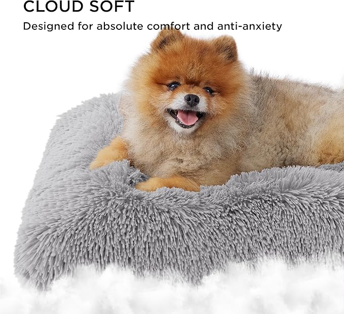 Bedsure Washable Small Dog Bed for Crate, Plush Calming Dog Crate Mat, Fluffy Pet Bed for Small Dogs, Plush Soft Comfort Sleeping Mat for Puppy, Anti-Slip Pet Kennel Pad, 24" x 18", Grey
