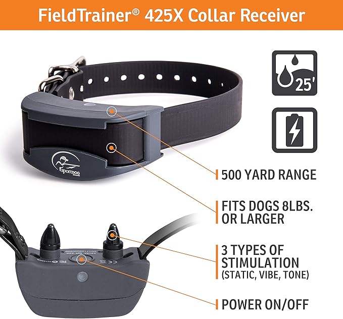 SportDOG FieldTrainer 425X - Remote Trainer Designed for Off-Leash Control & Training - 500-Yard Range - Waterproof - Quick Charge-Collar with 21 Levels of Static, Tone, & Vibration