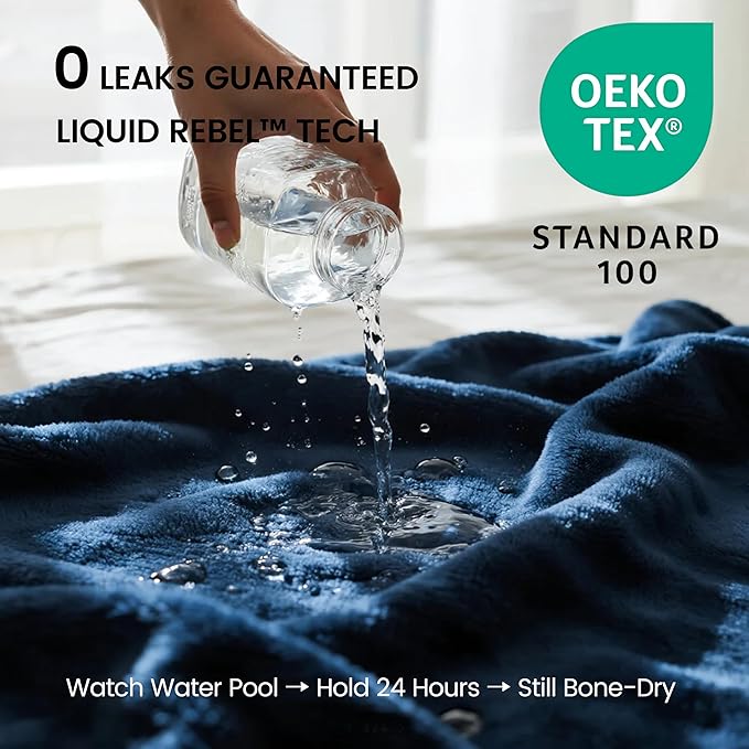 gogobunny Waterproof Bed Blanket, Reversible Sherpa Fleece Throw Blanket for Dog Puppy Cat, Furniture Cover Protects Bed Couch Sofa from Liquid Pee and Pet Fur (Navy Blue, 90x90 inches)