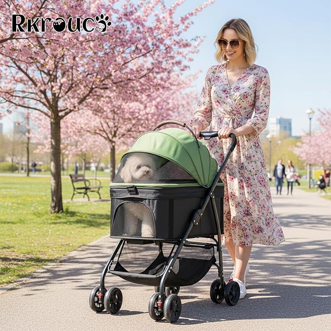3 in 1 Dog Strollers 4 Wheels Folding Pet Stroller with Detachable Carrier Multifunction Portable Dogs Travel Carriers for Medium Small Puppy Kittens(Green)