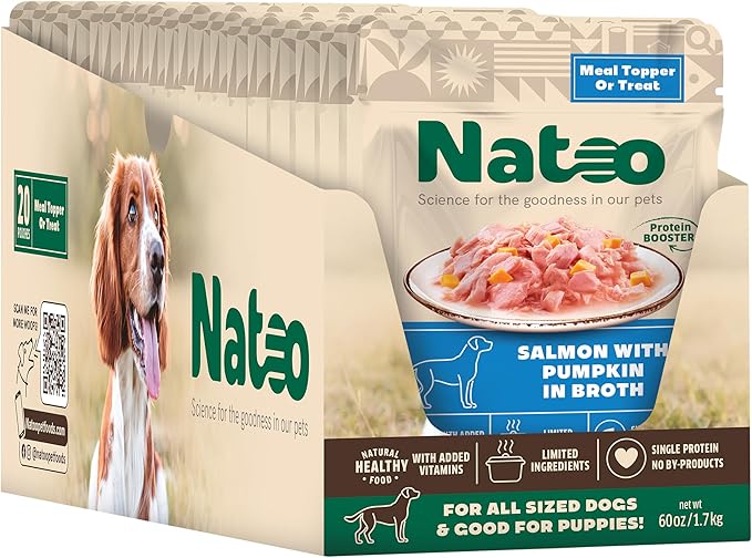 NATOO Dog Food Topper for Picky Eaters & Dog Treat (Salmon with Pumpkin), Dog Toppers for Dry Food, Wet Meal Toppers for Dogs & Puppies, Limited Ingredient Dog Food, (Case of 20) 3 oz Each