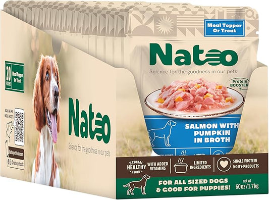 NATOO Dog Food Topper for Picky Eaters & Dog Treat (Salmon with Pumpkin), Dog Toppers for Dry Food, Wet Meal Toppers for Dogs & Puppies, Limited Ingredient Dog Food, (Case of 20) 3 oz Each